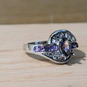 Ring Marked 925 S Silver Purple and White Gems or Stones